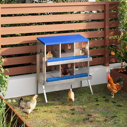 Chicken Nesting Box,6 Compartments Galvanized Steel Metal Chicken Laying Box with Roll Out Egg Collection,Wall Mount Chicken Nesting Boxes,Easy Egg Collection, Hen Roosting Boxes - color: Blue, size: 6 Holes with Legs