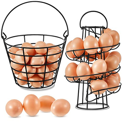 Zubebe 2 Pcs Egg Basket Storage, Spiral Fresh Egg Collecting Holder Countertop Metal Wire Rack Functional Dispenser for Kitchen Display(9.4'',handle Style) - size: 9.4'', style: Handle Style
