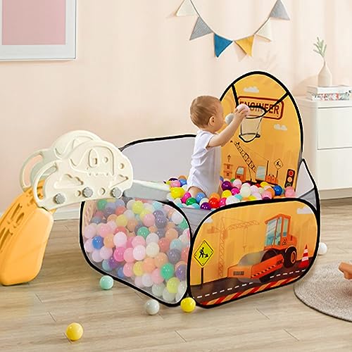 Kids Ball Pit, Pop Up 3+Children Play Tent, Toddler Ball Pool Baby Crawl Playpen with Basketball Hoop, Portable Toys for Girls Boys, 4 ft / 120 cm, Balls Not Included, Engineering Car - style: Engineering Car