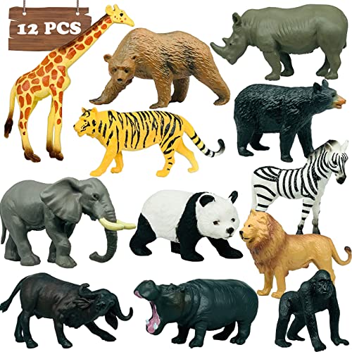 12Pcs Mini African Wildlife Animal Toys for Kids, Realistic Safari World Figure Toys, Animal Figurines Toy Great for Kids Gifts, Cake Toppers Party Favors, Prizes, Rewards, Educational for Children - color: Animals