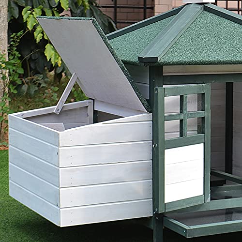 PawHut 77" Wooden Chicken Coop with Nesting Box, Cute Outdoor Hen House with Removable Tray, Ramp Run, for Garden Backyard, Green - color: Green
