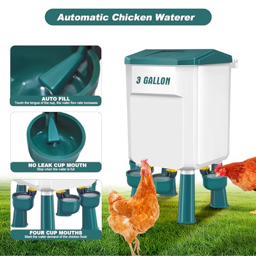 Chicken Feeder and Waterer Set 3 Gallon/26.4 Pounds, Automatic Chick Feeder and Waterer Set No Waste, Poultry Feeder Large for Hens/Ducks/Poultry - color: Blue