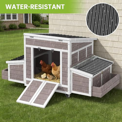 65.75" Chicken Coop, Outdoor Wooden Chicken House, Large Chicken Coop Hen House with 4 Nesting Boxes, Poultry Pet Cage for Lawn Backyard for 4-6 Chickens(Grayish Brown)