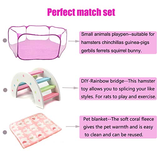 Hamster Playpen with Mat, Large - Foldable Exercise Playpen, Breathable and Transparent Pet Cage Fence Indoor/Outdoor for Guinea Pigs Small Animal Gerbils Chinchillas Hedgehogs Rats - color: Pink