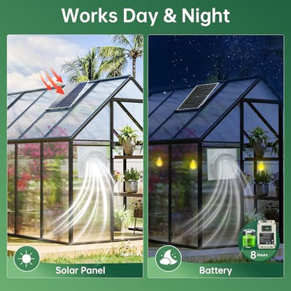 Solar Powered Exhaust Fan with Battery, 25 W Waterproof Solar Panel 8 Inch Ventilation Vent Fan Solar Fan for Greenhouse, Chicken Coop,Shed, Garage, Attic, Barn, Workshop,14.8ft Cable,5000mAh Battery - size: 5000mAh Battery 25W 8" solar exhuast fan