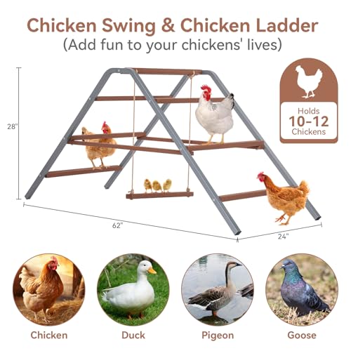 PETSFIT Chicken Roosting Bar-Solid Wood and Rustproof Iron Design, Chicken Perch with Swing for Healthy Poultry-Ideal for Backyard Coops, Farms, Easy to Assemble and Clean - size: 62"Lx24"Wx28"H