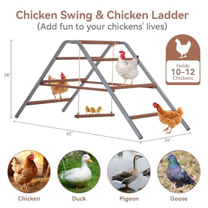PETSFIT Chicken Roosting Bar-Solid Wood and Rustproof Iron Design, Chicken Perch with Swing for Healthy Poultry-Ideal for Backyard Coops, Farms, Easy to Assemble and Clean - size: 62"Lx24"Wx28"H