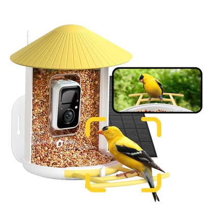 NETVUE by Birdfy Smart Bird Feeder with Camera – AI Identifies Birds Species 2MP Night Vision & App Alerts, 2.4Ghz Wi-Fi Connect IP65 Weatherproof Bird Camera-Gift for Backyard BirdWatchers, Yellow - color: Yellow, style: AI Solar