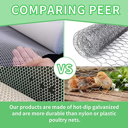 Chicken Wire 13.7 in x 236 in Poultry Wire Netting Hexagonal Galvanized Mesh Garden Fence Barrier for Craft Projects, Pet Rabbit Chicken Fencing - color: Silver, size: 13.7"x236"+0Ties