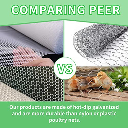 Chicken Wire 13.7 in x 236 in Poultry Wire Netting Hexagonal Galvanized Mesh Garden Fence Barrier for Craft Projects, Pet Rabbit Chicken Fencing - color: Silver, size: 13.7"x236"+0Ties