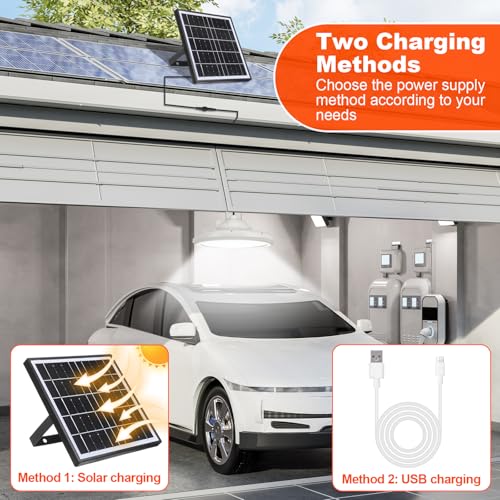 Solar Chicken Coop Light with Remote & Timer, Dusk to Dawn Hanging Pendant Light for Shed Barn Farm Poultry, Dual Charge(solar & USB), Waterproof Dimmable LED Ceiling Lamp with 14.7ft Cord