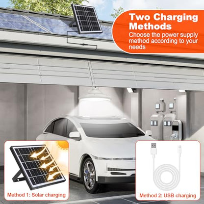 Solar Chicken Coop Light with Remote & Timer, Dusk to Dawn Hanging Pendant Light for Shed Barn Farm Poultry, Dual Charge(solar & USB), Waterproof Dimmable LED Ceiling Lamp with 14.7ft Cord