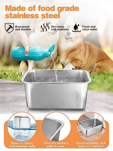 2 Gallons Large Dog Bowls - Durable Food Grade Stainless Steel Dog Water and Food Bowl No Spilling, High Capacity for Medium Large Breed Dogs Indoor Outdoor - size: 2 Gal