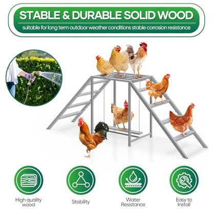 Chicken Coop Perches with Swing, Chicken Roosting Bars, Chicken Run Accessories Toy, Wooden Ladder for Pet's Healthy & Happy, Sturdy and Easy to Clean, Suitable for Backyard Farm