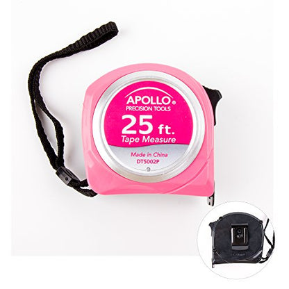 Apollo Tools Measuring Tape, 25 Foot Tape Measure with Retractable Blade, Fraction Markings, 1 Inch Nylon Blade, 8 Foot Standout, Lock Button and Belt Clip - Pink Ribbon - Pink - DT5002P - color: Red