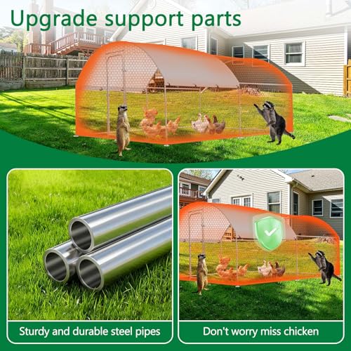 Outdoor Metal Chicken Coop Large Walk-in Poultry Cage Spire-Shaped Chicken Run with Waterproof and Anti-Ultraviolet Cover for Outside,Backyard and Farm,13.1' L*9.8' W*6.5' H - size: 157.2"L x 117.6"W x 78.0"H