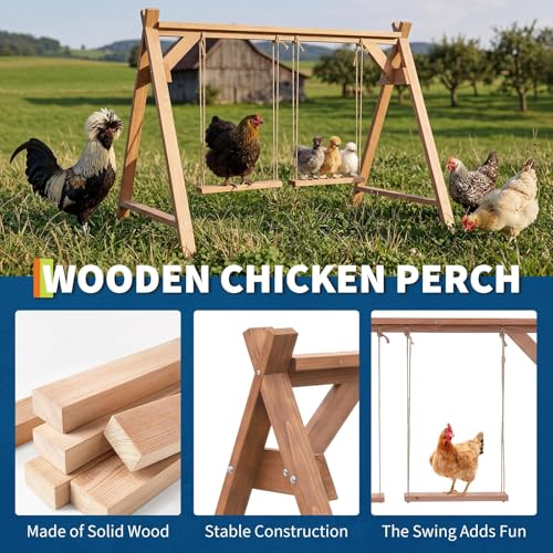 Wooden Chicken Roosting Bars with 2 Swings, 50"x30"x34" Chicken Coop Toy for 6-8 Chickens, Weather-Resistant Poultry Perch for Chickens' Exercise & Natural Behavior, Indoor/Outdoor Use