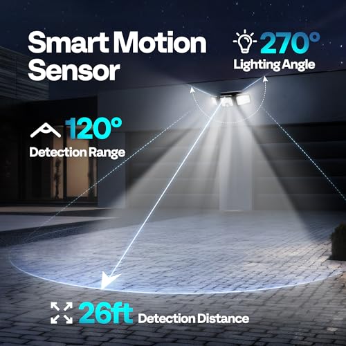 VIVOHOME Solar Flood Lights Outdoor, 256 LED 2500LM Motion Sensor Lights, 3 Adjustable Heads Security Lights, IP65 Waterproof, 270° Wide Lighting Angle Solar Powered Lights for Porch, Yard - size: Non-Linkable - 1 Pack
