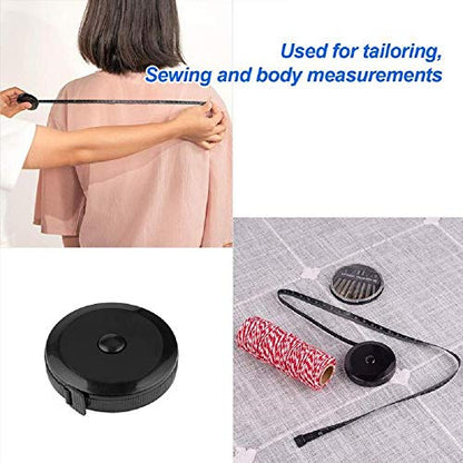 GDMINLO Soft Tape Measure Retractable Measuring for Body Fabric Sewing Tailor Cloth Knitting Craft Weight Loss Measurements Retractable Black Double Scales Rulers 1 Pack