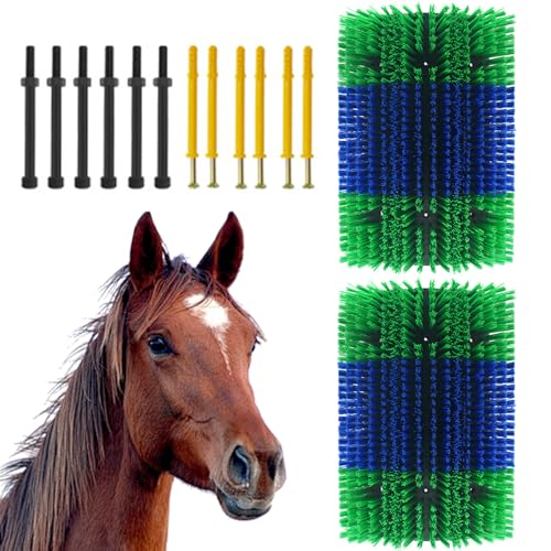 3PCS Heavy-Duty Livestock Scratching Brush, Wall-Mount Grooming & Back Scratch Brush for Horse, Cow, Goat, Pig - Easy Mount Durable Animal Brushes for Pasture, Barn & Stable - color: Blue-green