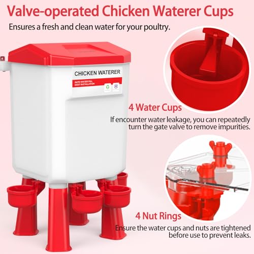 Chicken Feeder and Waterer Set, Chicken Coop Accessories with Hanging Chicken Feeder and Hanging Chicken Waterer Kit No Waste, 3 Gallon/26 Pounds, Red - color: Red, size: 12KG
