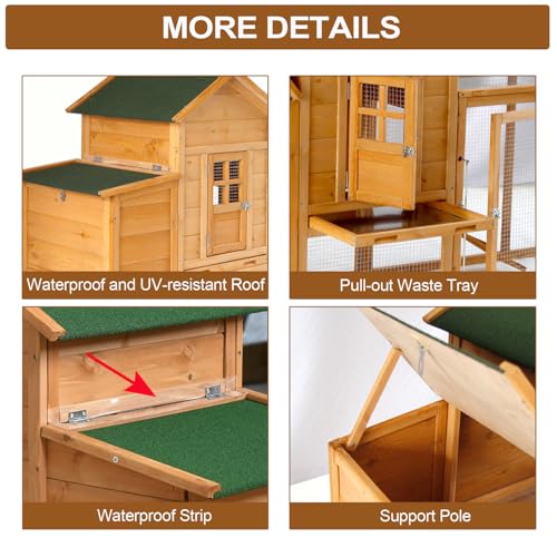 Morngardo Chicken Coop Rabbit Hutch Indoor Outdoor, 80''L Bunny Cage with Run, Guinea Pig House with Wheels and Pull-Out Tray - size: 80.0"L x 24.0"W x 39.0"H