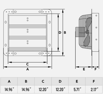 12 Inch Shutter Exhaust Fan Aluminum High Speed 1620RPM 940 CFM, Replacement for iPower OEM