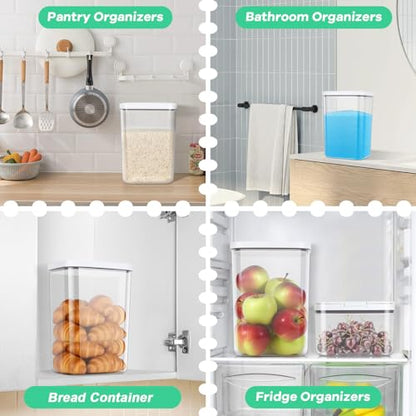 TBMax Large Airtight Food Container 6 Qt with Pop Up Lid & Measuring Cup for Rice, Flour, Cereal, Sugar, or Pet Food Storage, Rectangular Tall Food Storage Bin for Kitchen Pantry Organization