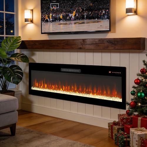 60" WiFi Electric Fireplace, Wall Fireplace Electric with Remote Control, 16 Adjustable Flame Colors, Wall Mounted/Recessed, 1400W Fireplace Insert Heater, Timer, Remote & App Control - size: 60 Inch Upgraded