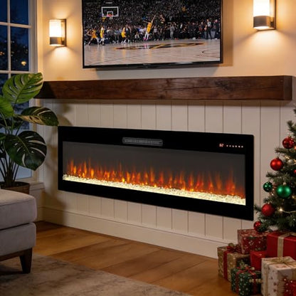 60" WiFi Electric Fireplace, Wall Fireplace Electric with Remote Control, 16 Adjustable Flame Colors, Wall Mounted/Recessed, 1400W Fireplace Insert Heater, Timer, Remote & App Control - size: 60 Inch Upgraded