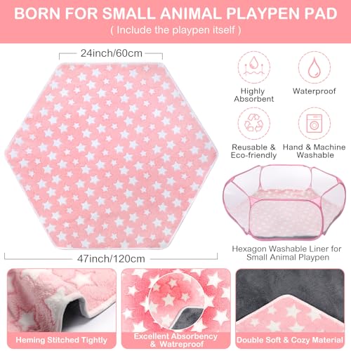 VitalCozy Hamster Playpen with Mat Small Animal Cage Tent Breathable Transparent Guinea Pig Playpen Waterproof Portable Yard Fence Mat Foldable Exercise Playpen Outdoor Indoor (Pink,Star) - color: Pink