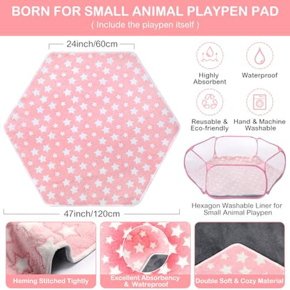 VitalCozy Hamster Playpen with Mat Small Animal Cage Tent Breathable Transparent Guinea Pig Playpen Waterproof Portable Yard Fence Mat Foldable Exercise Playpen Outdoor Indoor (Pink,Star) - color: Pink