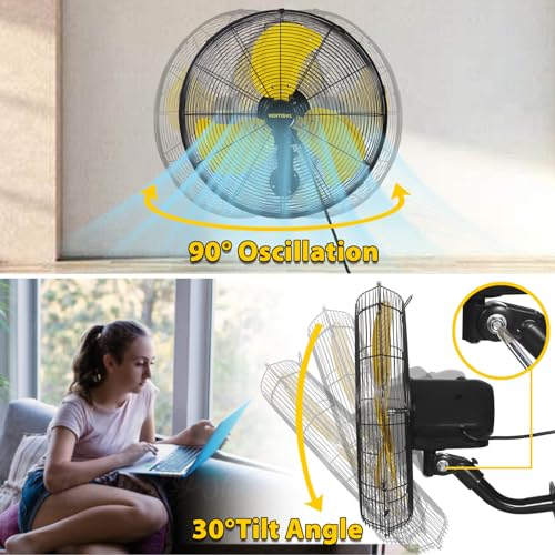 VENTISOL 20 Inch Wall Mount Fan Oscillating, 4,460 CFM High Velocity Industrial Wall Fan for Indoor, Commercial, Residential, Warehouse, Greenhouse, Workshop, Basement - size: Osc. 20 inch