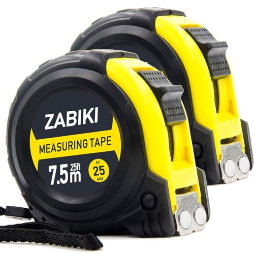 Tape Measure, 25 Ft Easy to Read Decimal Retractable Dual Side Ruler with Metric and Inches, for Surveyors, Engineers, with Magnetic Tip and Rubber Protective Casing (Yellow-Black, 25 ft, 2 pcs) - color: Yellow-Black