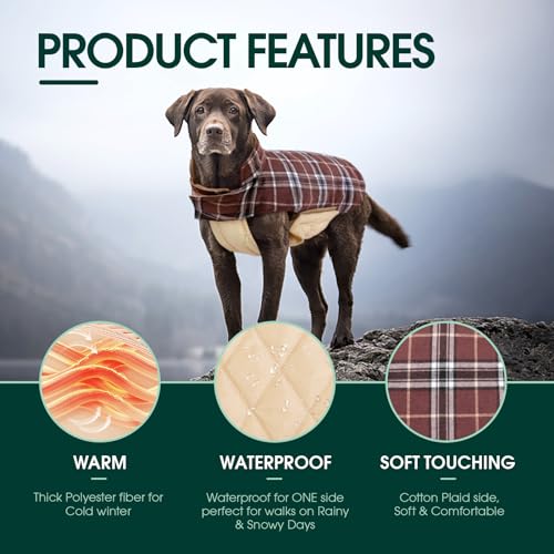 Kuoser Waterproof Dog Coat, Reversible Dog Jacket for Small Dogs, Adjustable Durable Doggie Winter Coat Warm Cozy Puppy Cold Weather Apparel from Small to Large Breed, Brown S - color: Brown, size: Small (Pack of 1)