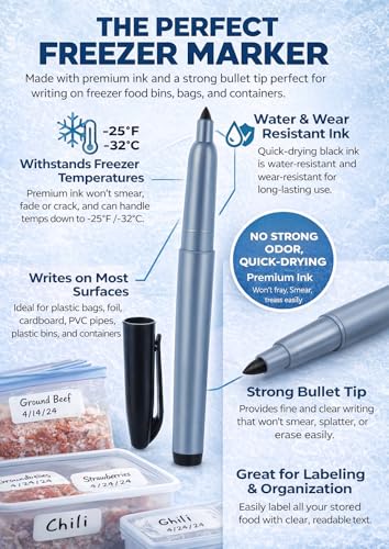 Cadie Permanent Freezer Marker Set of 5 – Waterproof Fast-Drying Black Ink Pens with Chisel Tip for Food Labeling, Fridge & Freezer Storage, Kitchen & Lab Use & General Organization. - style: 5 Pack