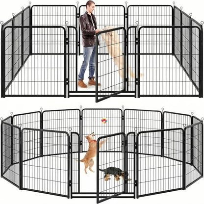 Kfvigoho Dog Playpen Outdoor Extra Wide 12 Piece Panels Heavy Duty Anti-Rust Coating-Strengthened Dog Fence 40" Height with Doors Portable for RV Camping Yard, Total 32FT, 79 Sq.ft, Snowy Black - style: 32"W x 40"H