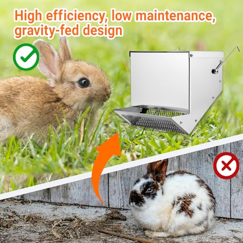 Rabbit Feeders Automatic for Cages,3.5 Pound Metal Trough Feeder with Water Bottle Galvanized Steel Outdoor Bunny Food Dispenser for Rabbits Chicken Guinea Pig Pet and Other Small Animals