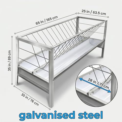 96 Gallon Goat Hay Feeder, 2 in 1 Hay Feeder for Goats, 5 Ft Long Feeding Tray for Livestock Feeder, Feeding Goats, Sheep and Ponies, for Farms, Sheep Sheds (Galvanizing)