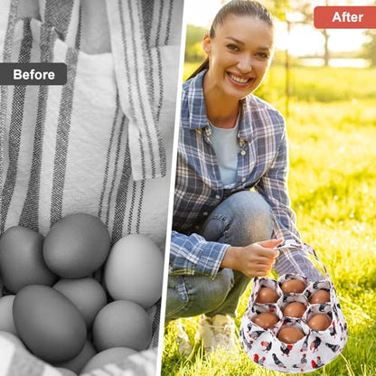 Egg Collecting Basket, Canvas Egg Basket for Gathering with 7 Pouches for Chicken, Duck, Goose, Bird, Various Poultry Collection (Red-tailed) - style: Red-tailed chicken