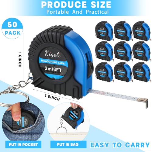 Kigeli 50 Pcs 6ft/2 Meter Mini Measuring Tape Keychains Small Measure Keychain Bulk Set Functional Mini Retractable Measuring Tape Keychains with Slide Lock for Engineer Crafter(Blue) - color: Blue