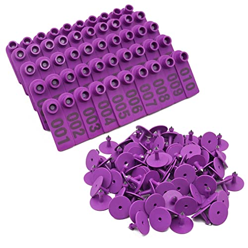 Numbered Ear Tags 001-100 Count Plastic Livestock Ear Tags with Numbers for Cattle Cows Hogs Pigs Sheep Goats (2 x 0.7 inch, Purple) - size: 2 x 0.7 inch