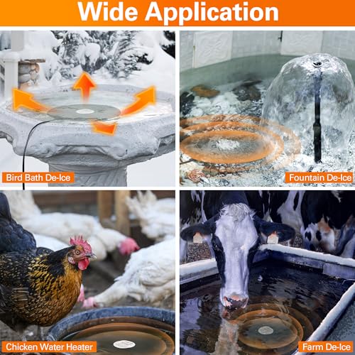 Dreyoo Bird Bath De Icer, 60w Submergible De Icer, Thermostatic Controlled Winter Water Heater Deicer for Bird, Chicken, Duck, Farm Trough, Design Patent Product(3 Pack)