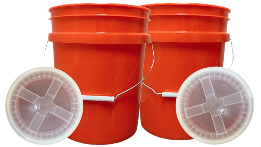 House Naturals 5 Gallon Scarlet Red Plastic Bucket Pail Food Grade BPA Free Made in USA pails with White Air Tight Screw on Lid (Pack of 2) (Scarlet Red with Clear Screw On lid) - color: Scarlet Red With Clear Screw on Lid