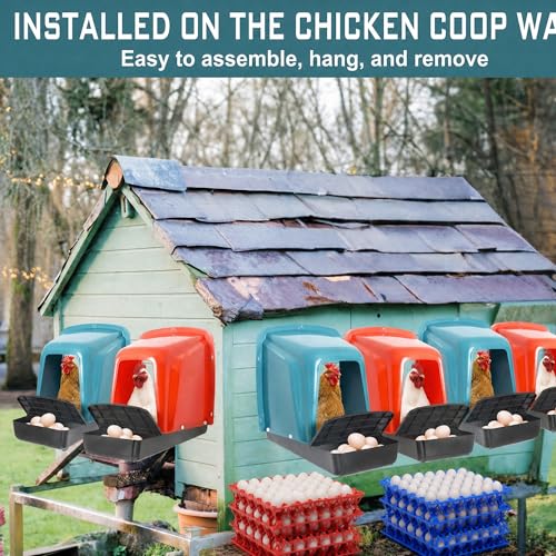 8-Pack Roll Away Chicken Nesting Boxes with 8 Egg Trays (30-Egg Capacity Each), Durable Plastic Nesting Boxes for Hens, Chicken Coop Accessories with Perch for Easy Egg Collection