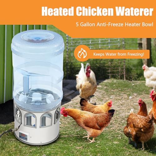 Chicken Water Heater, Heated Water Bowl for Chickens, Chicken Water Heater with 5 Gallon Bucket, All-Season Heated Poultry Waterer for Chickens and Ducks