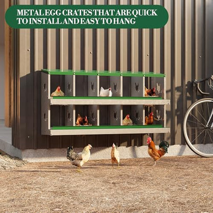 Chicken Nesting Box,10 Compartments Galvanized Steel Metal Chicken Laying Box with Roll Out Egg Collection,Wall Mount Chicken Nesting Boxes,Easy Egg Collection, Hen Roosting Boxes - color: Green, size: 10 Holes