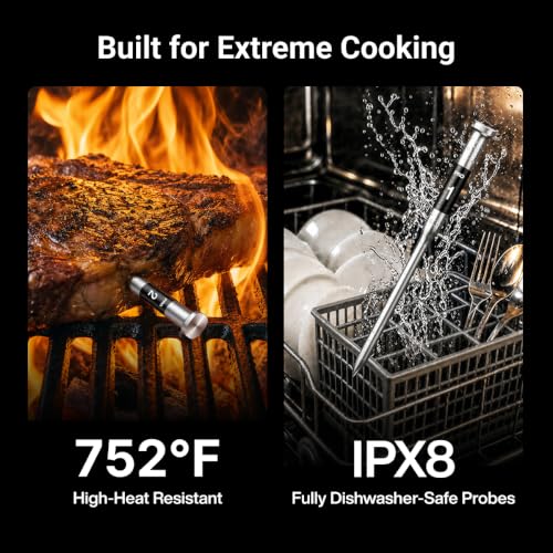 ThermoMaven Sub-1G Wireless Meat Thermometer, No App, 2 Ultra-Thin Probes | 3000FT Open Range, Standalone Base, 6 Sensor NIST Accuracy, IPX8 Waterproof, BBQ Smoker Grill Oven Brisket Steak Turkey Pork - color: Black