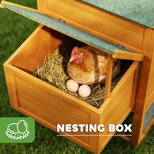PawHut 118" Extra Large Chicken Coop with Asphalt Roof, Wooden Hen Run with Slide-Out Tray and Nesting Box, Chicken Hutch for 3-6 Chickens, Orange - color: Orange