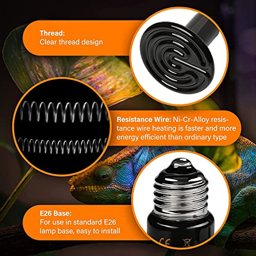 HealSmart Reptile Heat Lamp 100W Ceramic Heat Emitter, No Light Emitting Heat Bulbs for Amphibian Pet Brooder Coop Incubating Chicken, Lizard Bearded Dragon Turtle Snake Terrarium Black - size: 100 Watts, style: D-85mm (3.35") *1 Pcs